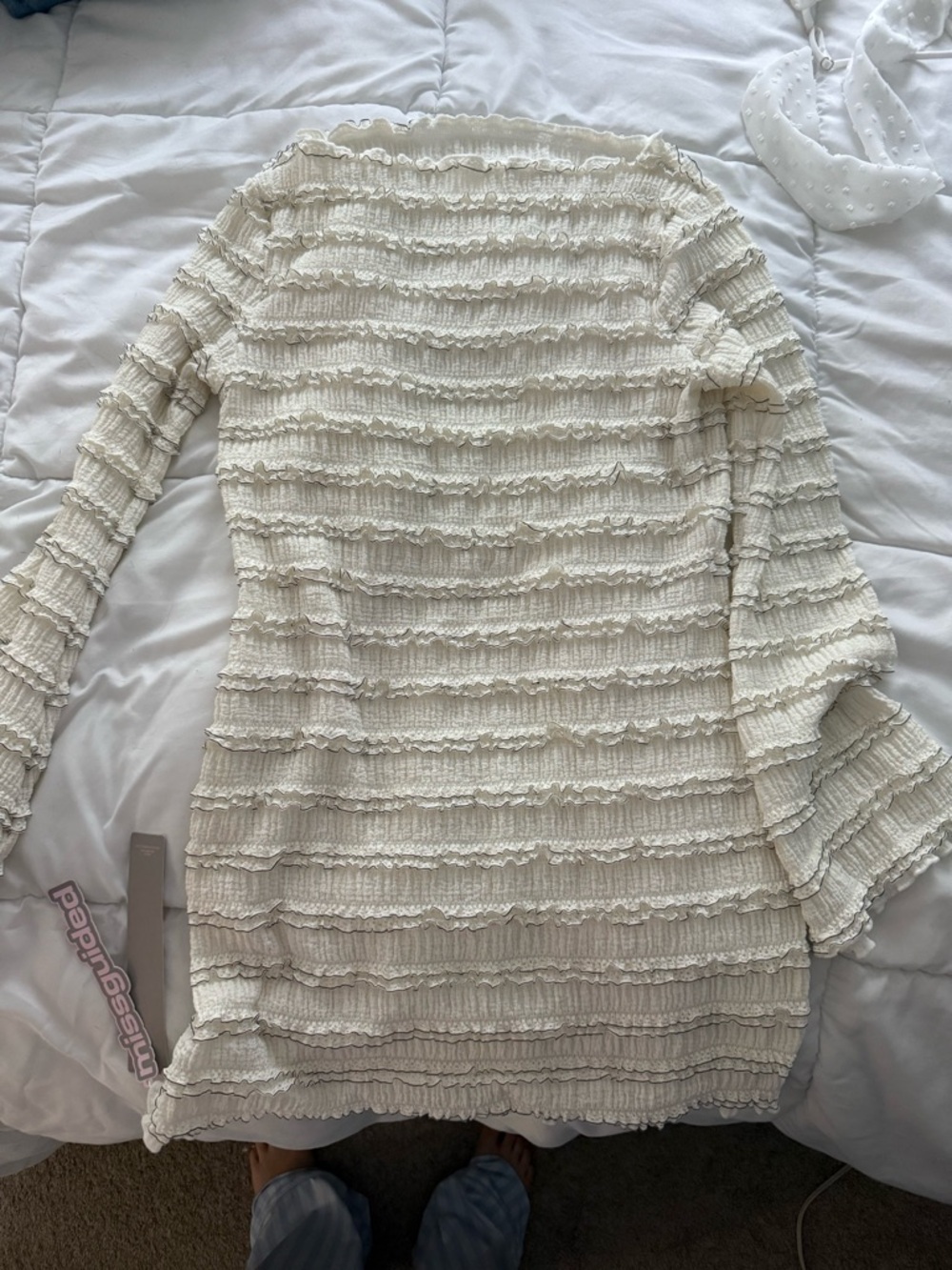 NWT Missguided Cream Ruffled Long-Sleeve Women's dress